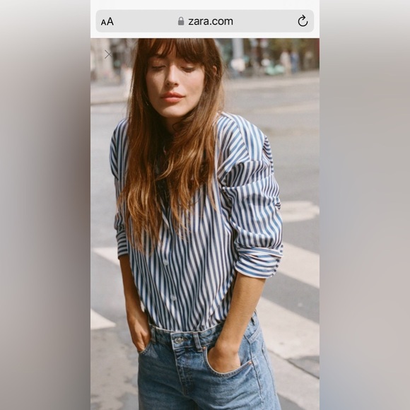 Zara Tops - ZARA Striped Poplin Shirt. Blue White. M